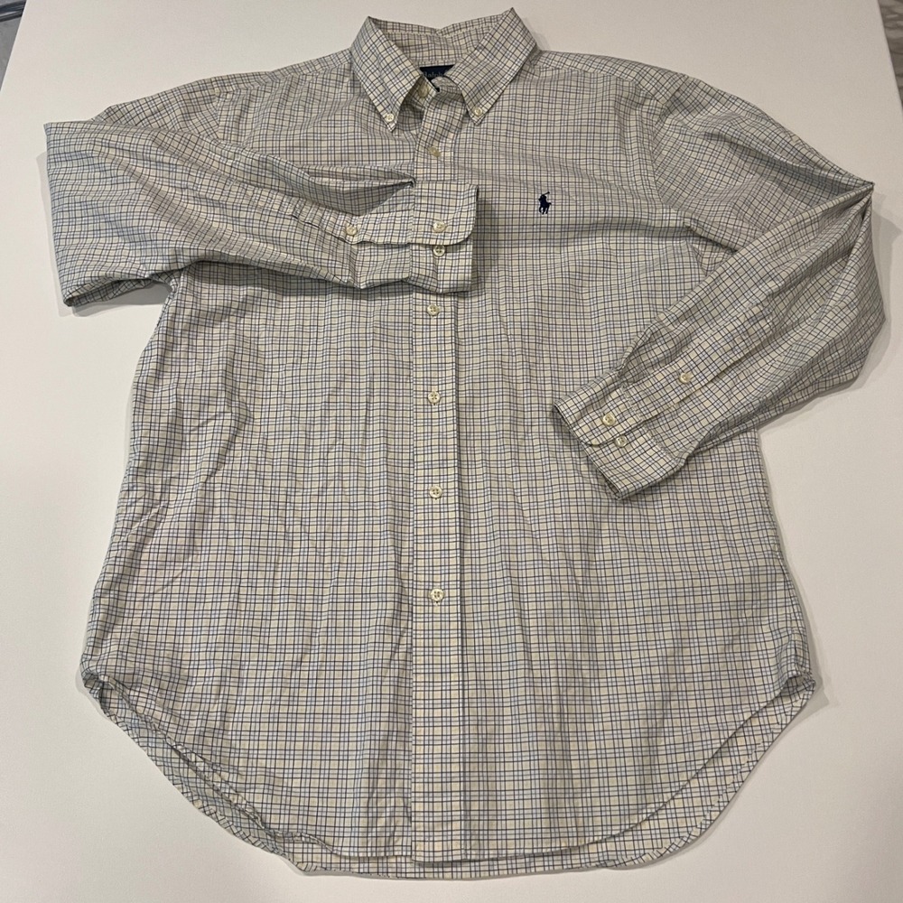 Polo Ralph Lauren Mens Classic Fit Tattersall Check Shirt Blue Yellow 15.5 32/33